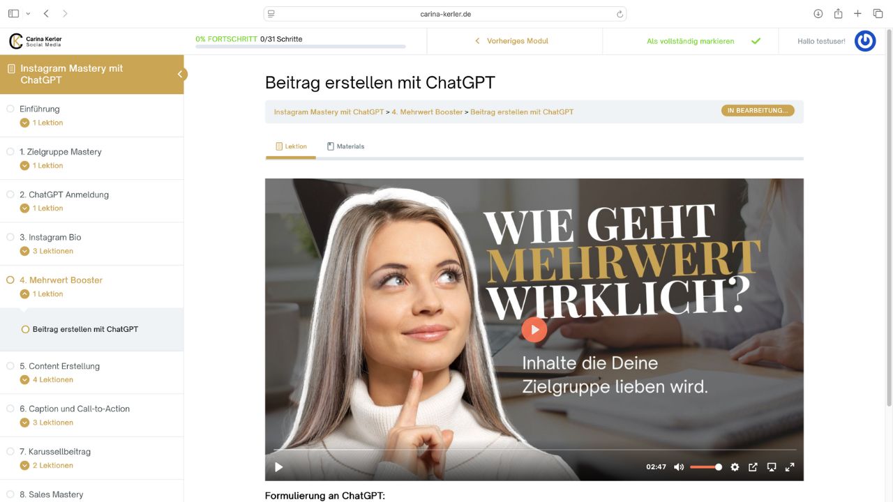 Modul 4 Mehrwert Content erstellen mit ChatGPT